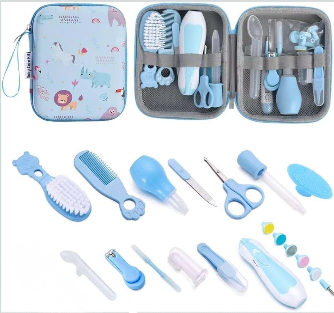 Bricam Baby Grooming Kit - Newborn Essentials & Care Kit with Changing Mat, Brush, Comb, Clippers & Travel Case (Blue)