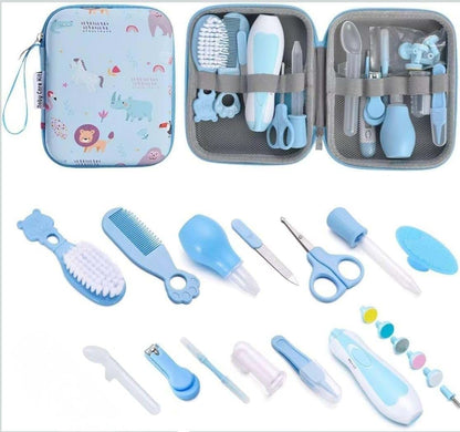 Bricam Baby Grooming Kit - Newborn Essentials & Care Kit with Changing Mat, Brush, Comb, Clippers & Travel Case (Blue)