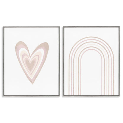 Stupell Industries 2-Piece Framed Giclee Art Set, Rainbow Striped Heart Wall Decor, Gray, 16x20 Inches