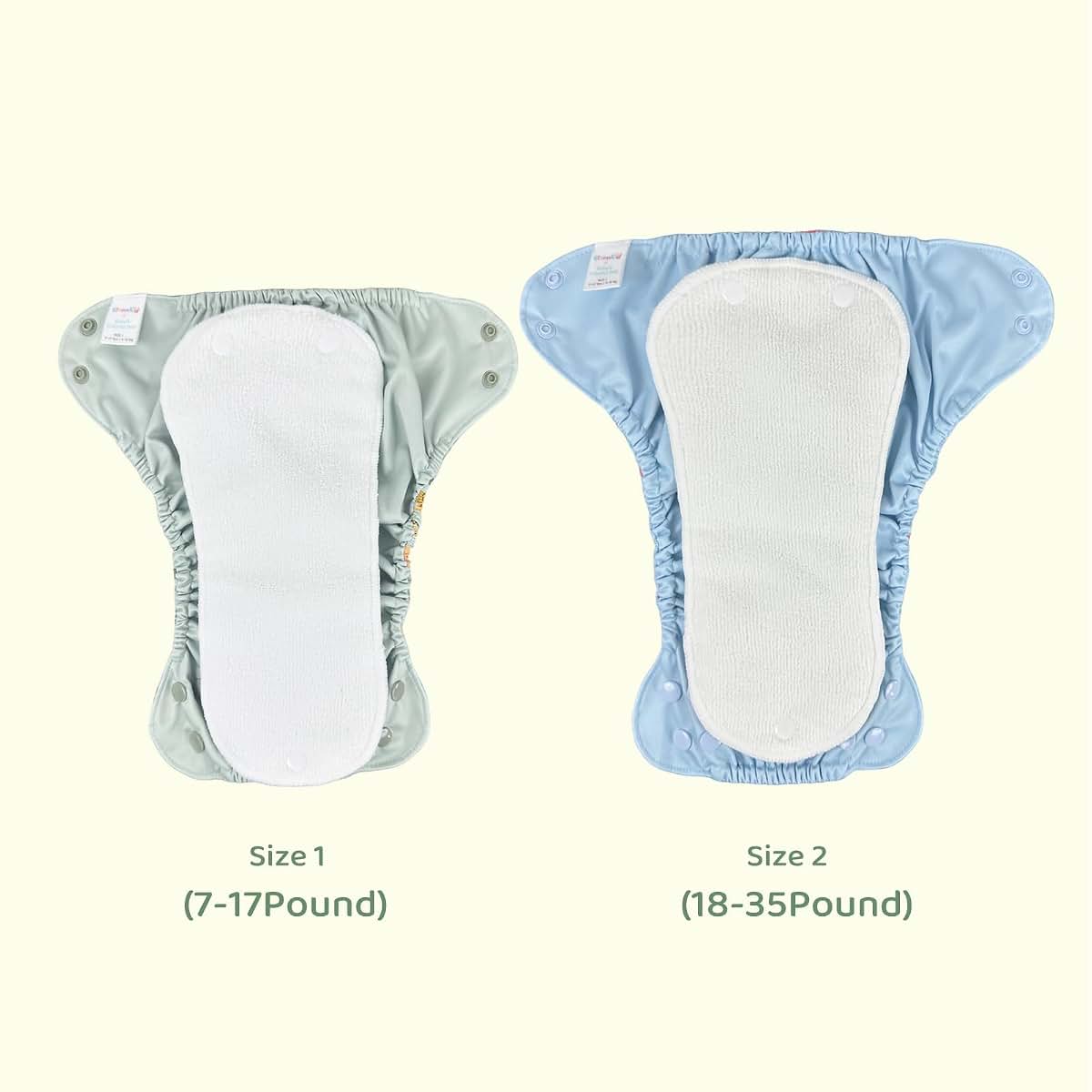BISENKID 2 Pack Waterproof Cloth Diaper Cover Reusable Plastic Diaper Cover - Adjustable Outer Shell with 3 Pack (photo 2)