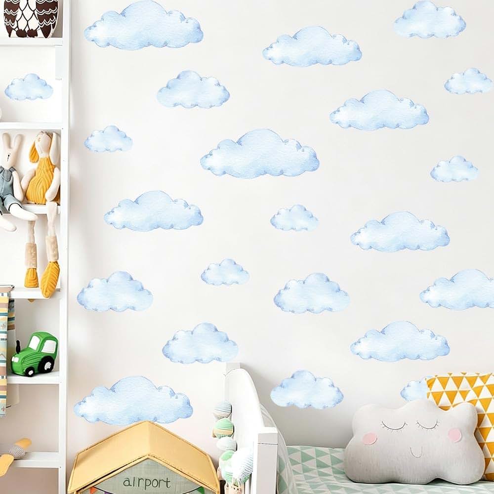 D START Cloud Wall Decals - 8 Sheets 28 Pcs Cloud Wall Stickers Cloud Peel and Stick Wallpaper Blue Wall Decals (photo 2)