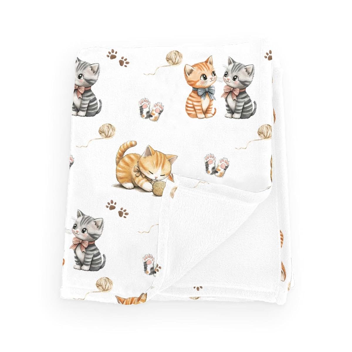 Wicbfdfv Cute Kitten Bows Baby Blankets for Boy Girl Cartoon Cats Paws Swaddle Blankets Cat Lover Gift Flannel