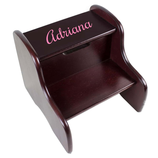 My Bambino Personalized Kids Step Stool | Girls with Name only Espresso Wooden Two Step Stool | Custom Name Toddler