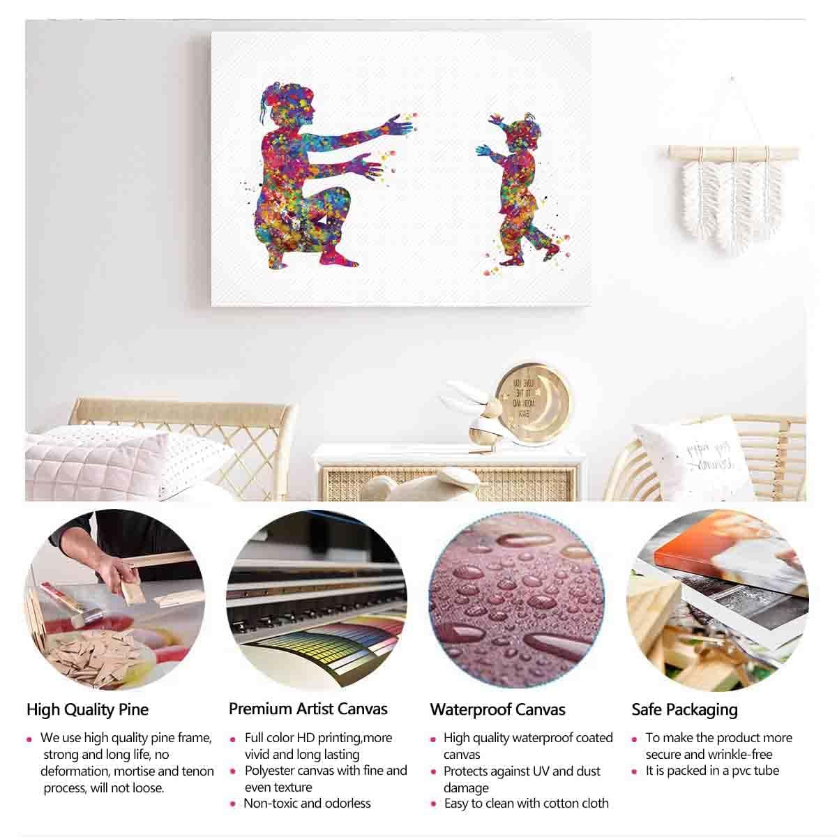 MBARE Watercolor Wall Art,Girl With Mother Watercolor Print Daughter And Parent Love Mother Children Gift Art For Kids