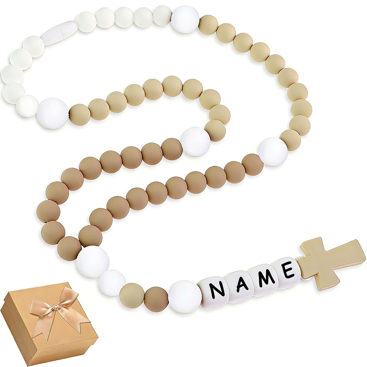 Custmade Personalized Name Rosary Silicone Rosary For Boy Girl Baptism Gift