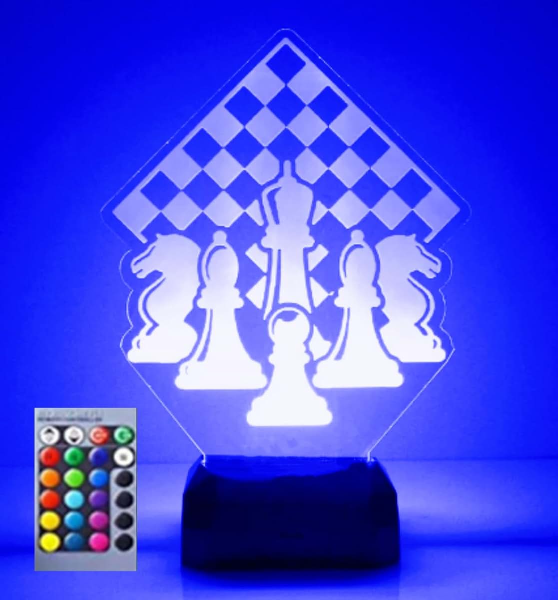 Jinnwell 3D Chess Night Light Lamp Illusion Night Light 16 Color Changing Table Desk Decoration Lamps Gift Acrylic Flat