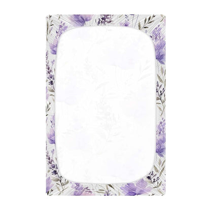 AIXIWAWA Watercolor Purple Floral Crib Sheet, Fitted Breathable Mini Playard Sheet, 2 Sizes