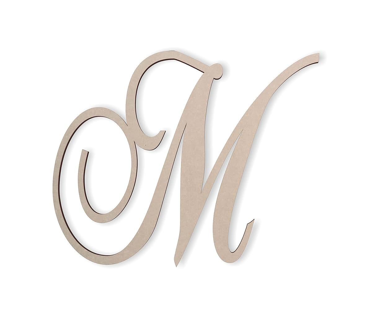 Jess and Jessica Wooden Letter M 8" Long x 1/4" Thick Unfinished Cursive