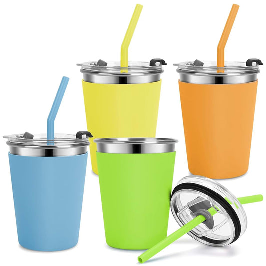 Vermida 12oz Stainless Steel Kids Cups with Straws and Lids, 4 Pack