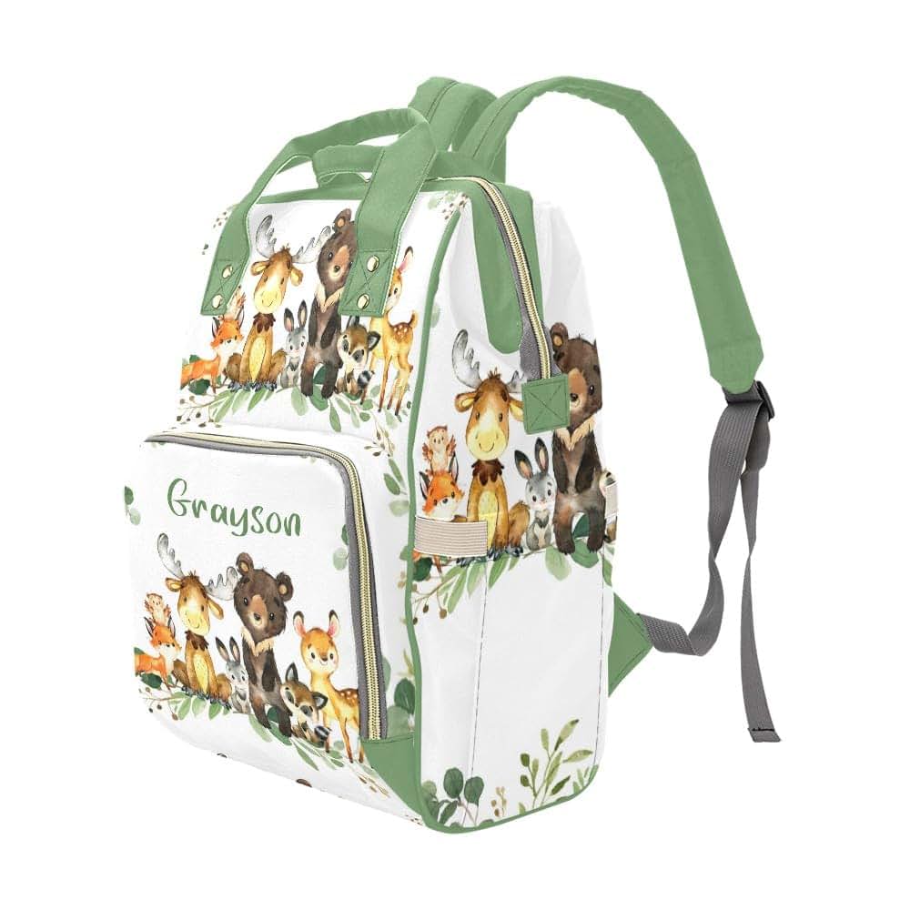 NZOOHY Greenery Jungle Animals Personalized Diaper Bags,Custom Name Multi Function Diaper Backpack Casual Travel (photo 3)
