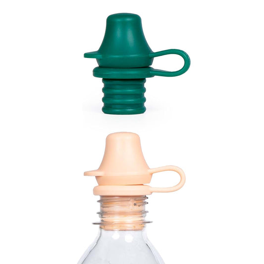 KiddiKap Original Bottle Topper, Silicone Sippy Spout, 2 Pack, Pastel