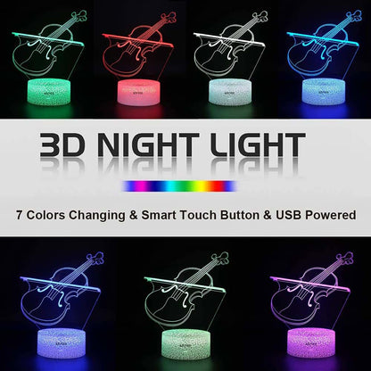LLUUKK Violin Fiddle Visual 3D Night Light Music Lovers Desk Lamp 7 Color Touch w/USB Cable White Bottom Table (photo 2)