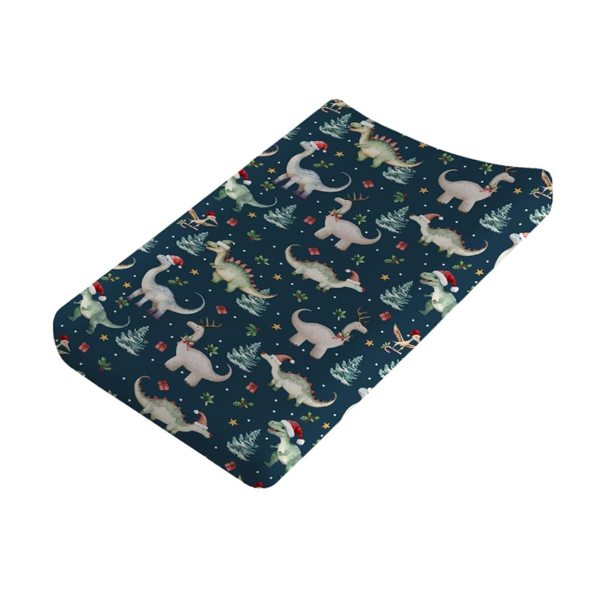Watercolor Dinosaur Christmas Changing Pad Covers