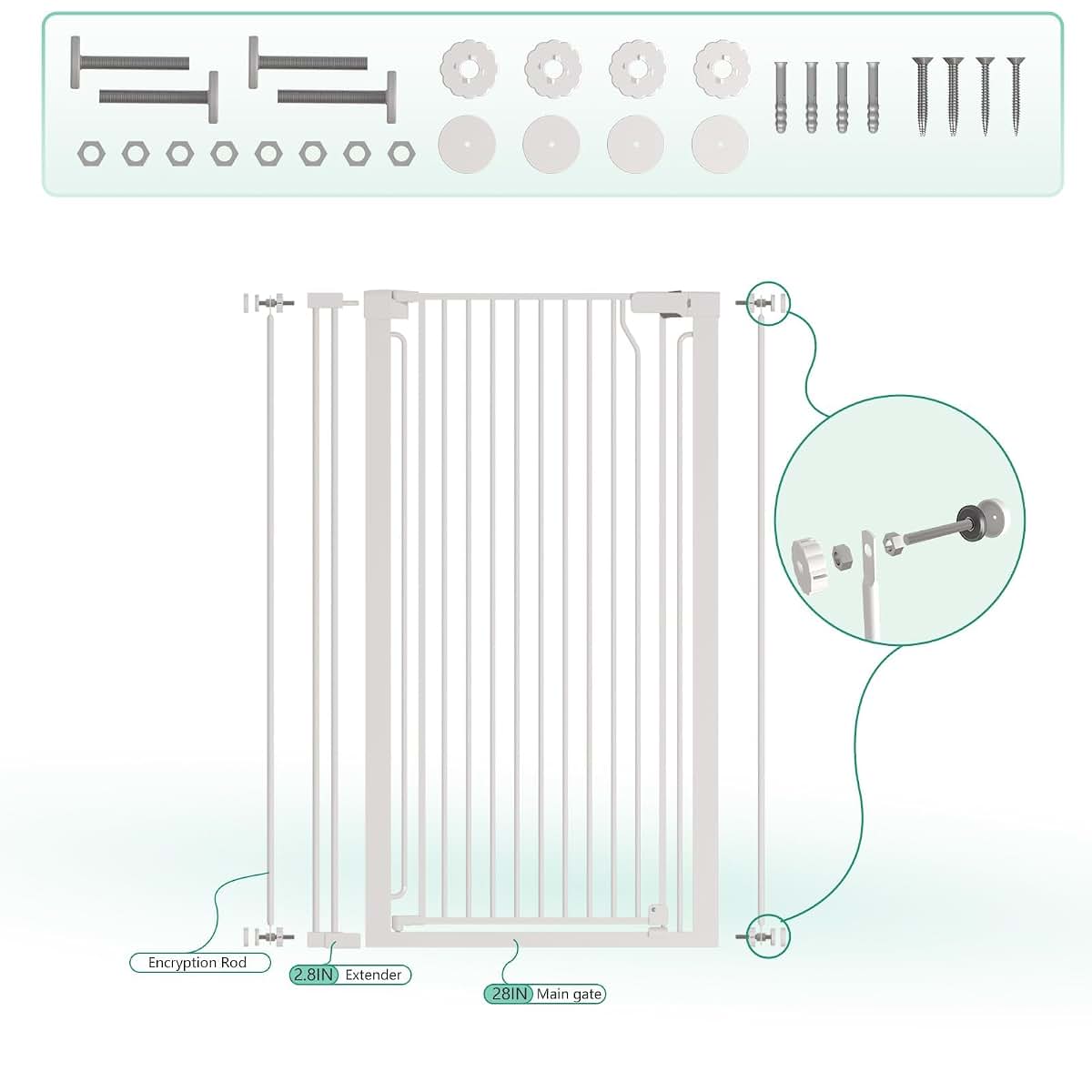 51" Extra Tall Cat Gate, Auto Close, 28.5"-35" Wide, White