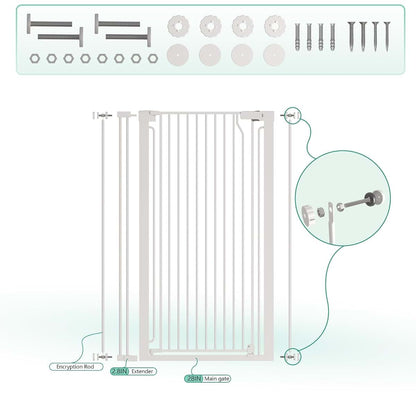 51" Extra Tall Cat Gate, Auto Close, 28.5"-35" Wide, White