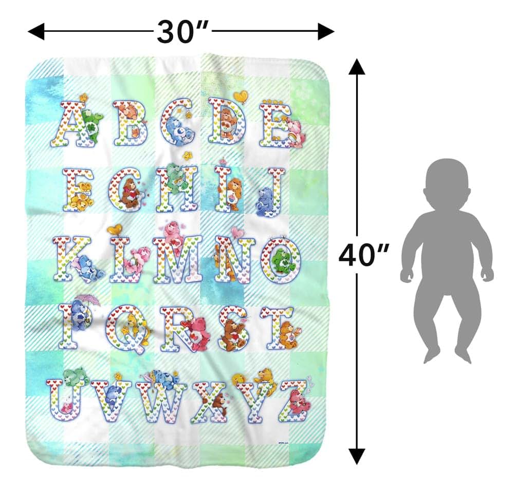 LOGOVISION Care Bears Checkered Alphabet Sherpa Baby Blanket, 30x40