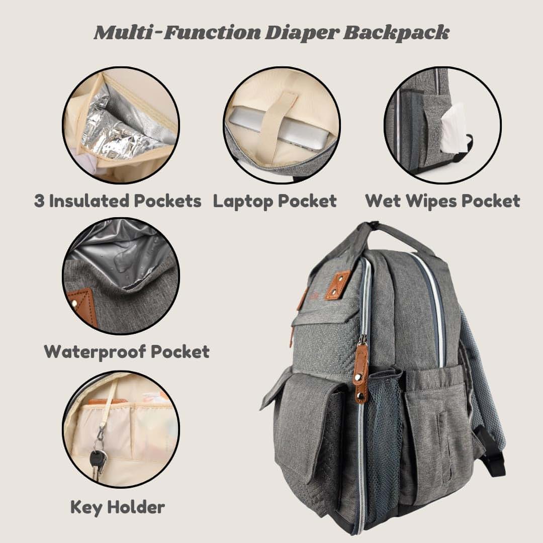 Mc Ella Multi-Function Diaper Backpack, Pink Quilted Design with Laptop Pocket, 25L Capacity, Insulated Pockets (photo 3)