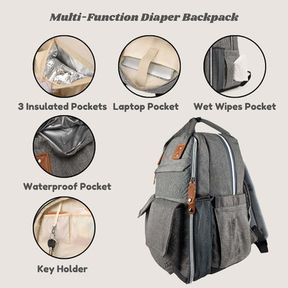 Mc Ella Multi-Function Diaper Backpack, Pink Quilted Design with Laptop Pocket, 25L Capacity, Insulated Pockets (photo 3)