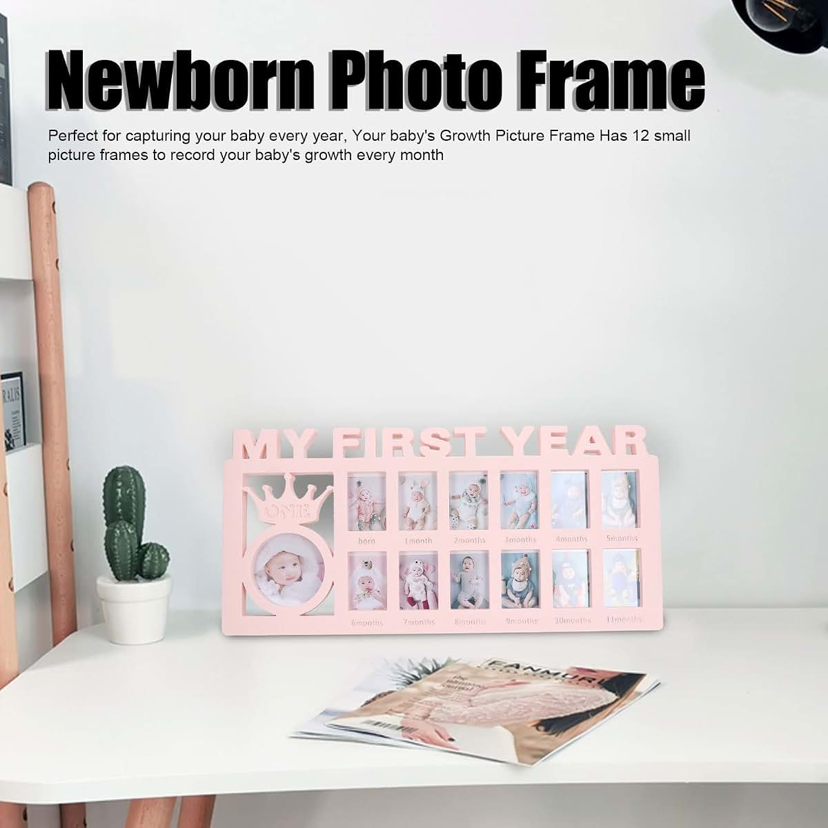 01 02 015 My First Year Picture Frame, Monthly Exquisite Baby Keepsake Frame Stable Decorative Baby Photo Frame with 12