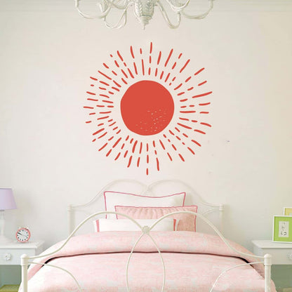 DXLING Sunshine Wall Sticker Modern Sun Mural, Orange Vinyl Decal for Nursery