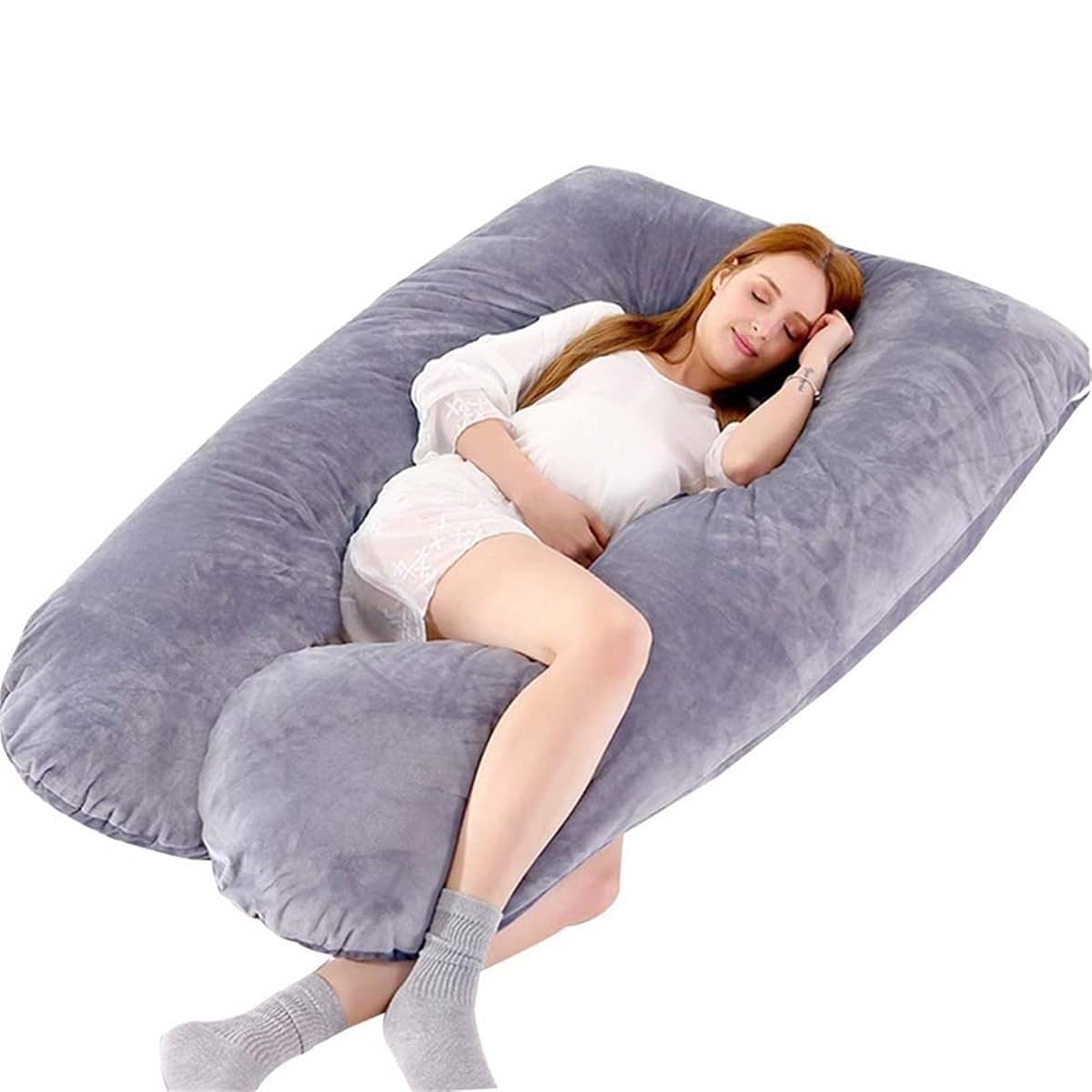 Treeyx Velvet Washable Cover Full Body Contour U Pillow