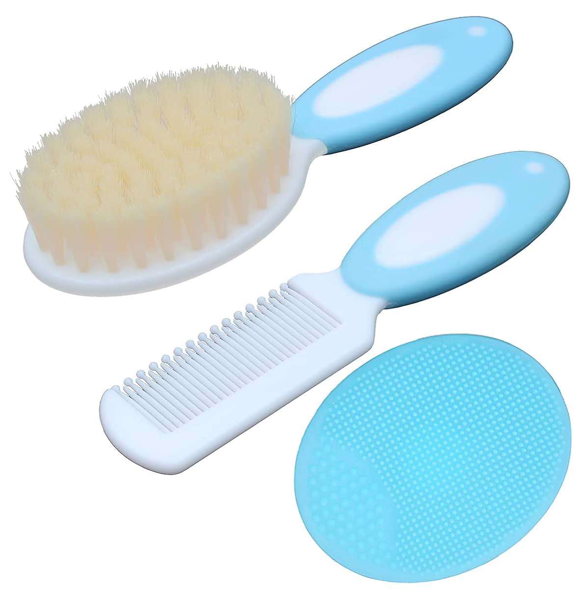 Duruan Baby Hair Brush &Silicone Baby Cradle Cap Brush Set, for Newborns & Toddlers-Natural Soft Goat Bristles-Ideal