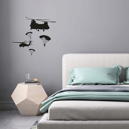 All Things Valuable Helicopter Parachute Military Swat Team Army Men Soldier Wall Sticker Art Decal for Boys Girls Room