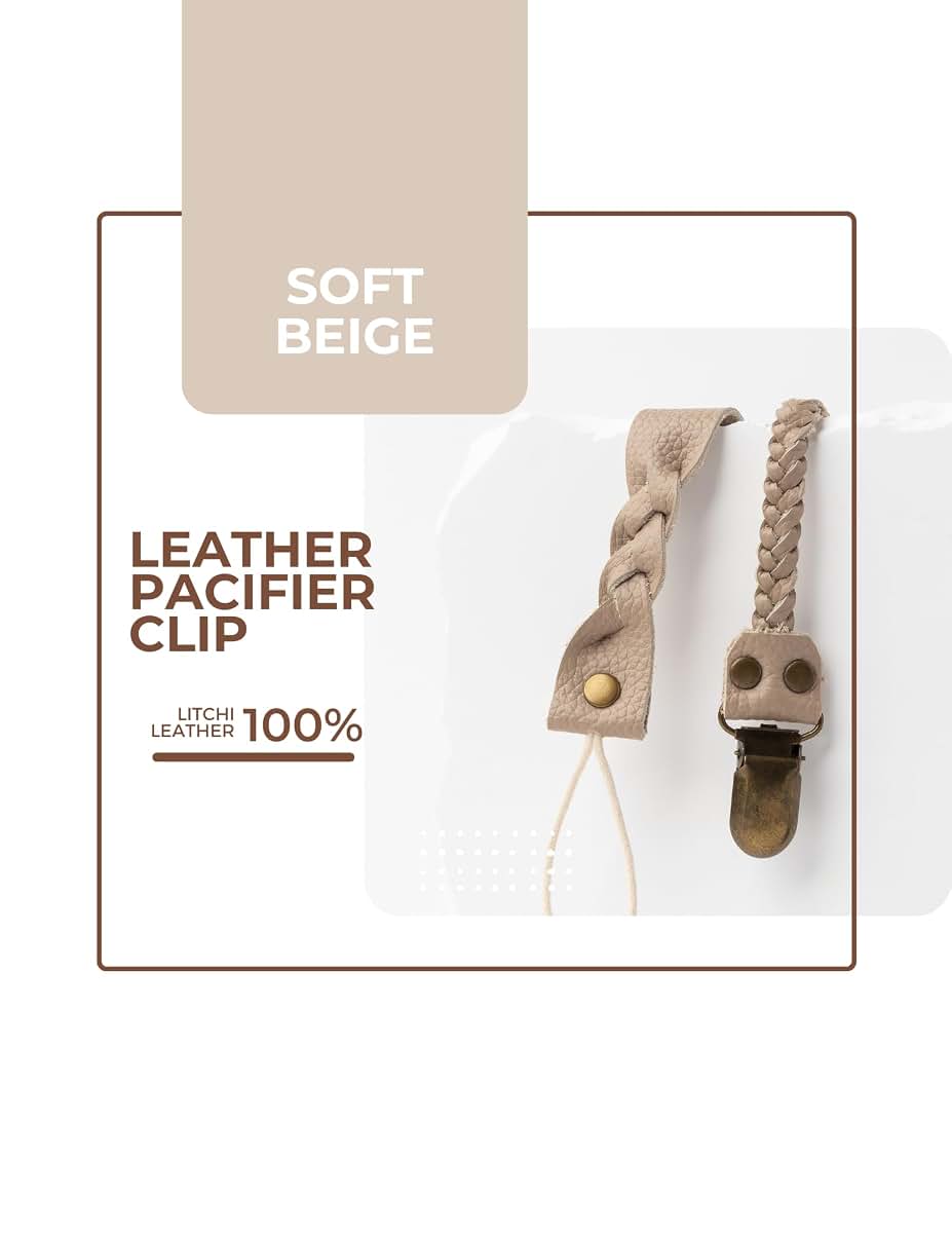 Little Bug Boutique LLC Little Bug Boutique 2-Pack Leather Baby Pacifier Clips - Neutral Pacifier Holders for Baby (photo 4)