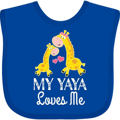 Inktastic My Yaya Loves Me Giraffe Baby Bib with Hook and Loop Closure