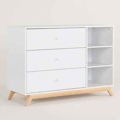 dadada Central Park 3-Drawer Bedroom Dresser, Open Shelving, White/Natural