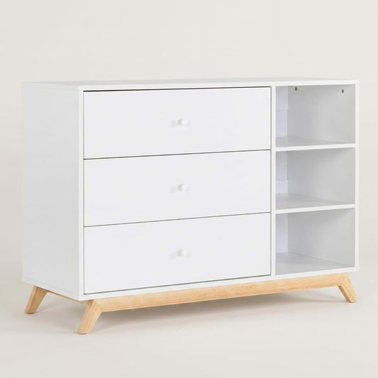 dadada Central Park 3-Drawer Bedroom Dresser, Open Shelving, White/Natural
