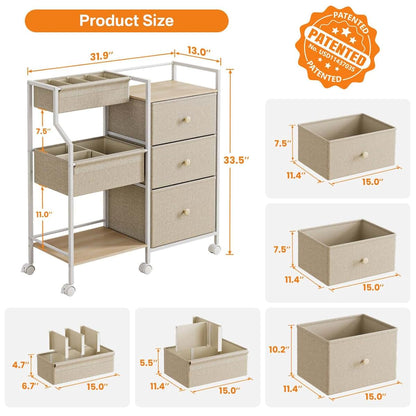 Modanais Baby Diaper Caddy Organizer Rolling Cart with Drawers, Off White (photo 2)