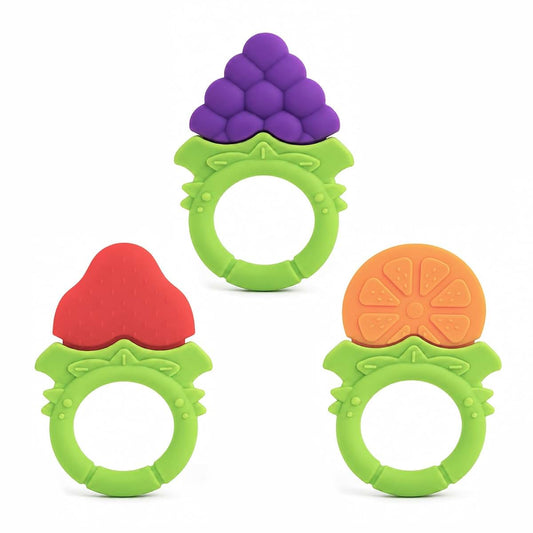 Cosowei 3 Pack Baby Teether，Silicone Fruit Teething Toys for 0-12 Months