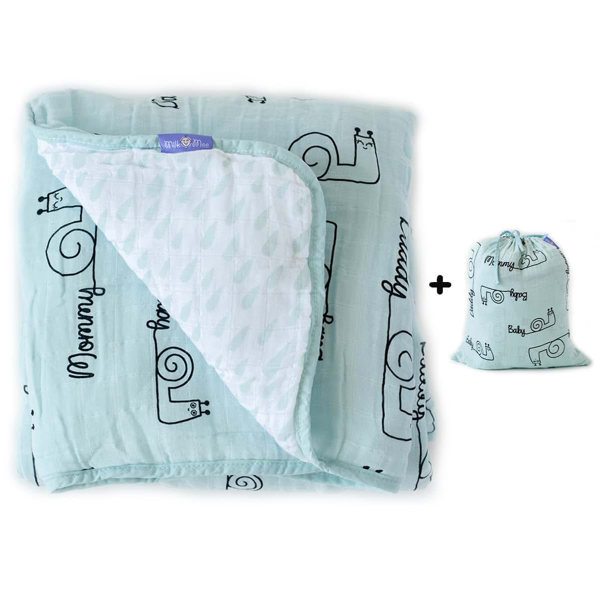 Milk&Moo Snail Muslin Baby Blanket, 4-Layer Cotton Swaddle, 90x110 cm
