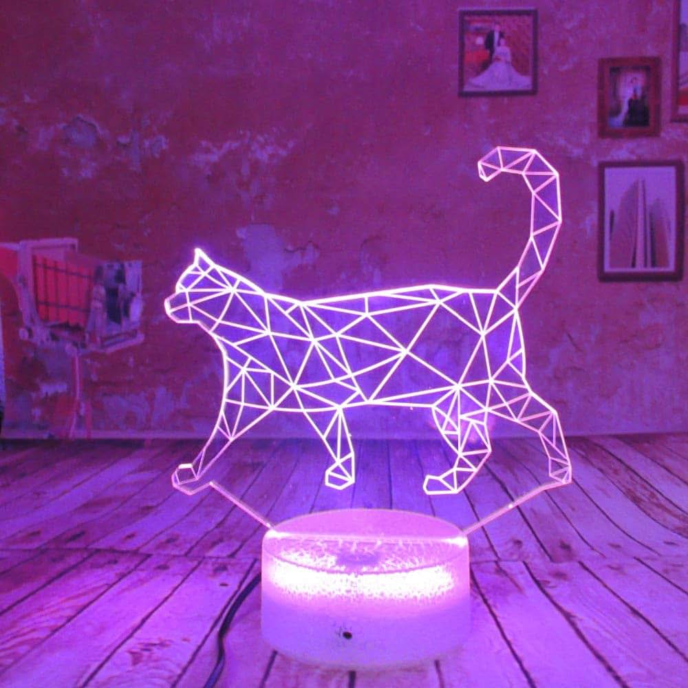 Jinnwell 3D Cat Night Light With 7 Color Touch Control