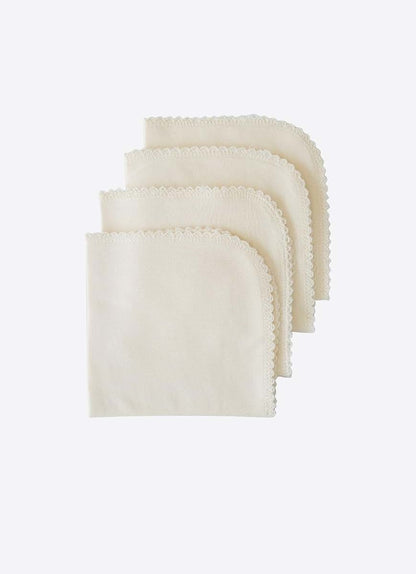 Kitikate Organic Basic 4-Pack Baby Burp Cloths – 100% Cotton, Crochet Edged (Natural)