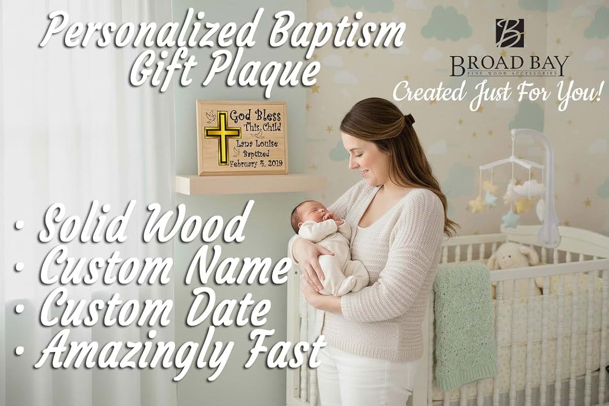 Broad Bay Baptism Gift Plaque – Custom Name and Date Christening Gift for Baby Boys or Girls – Solid Maple Wood
