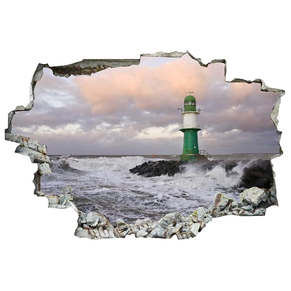 Sea Waves Lighthouse Stone Cloud 3D Wall Decal Art Sticker