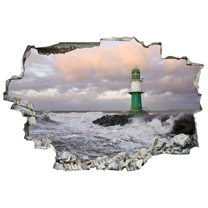 Sea Waves Lighthouse Stone Cloud 3D Wall Decal Art Sticker