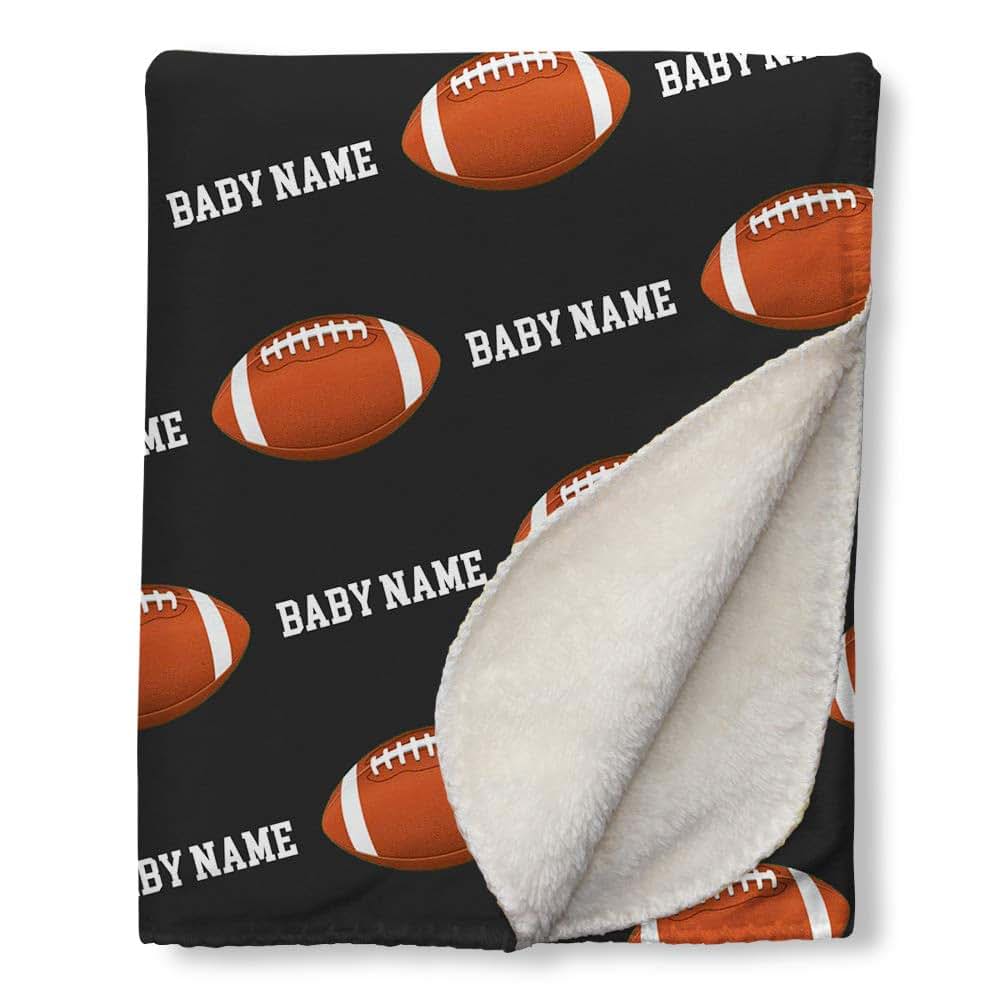 NICTIMEID Custom American Football Blanket for Boys Personalized with Baby Name - Sherpa Fleece Blanket Newborn Gift