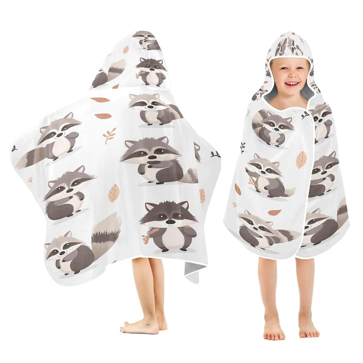 Kigai Cute Raccoon Hooded Baby Towel, 50x23.5 Inch Ultra Soft Absorbent Bath Towel for Newborn Infant Toddler