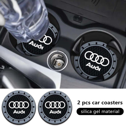 Audi Car Cup Holder Coaster Silicone with Crystal Rhinestones, 2.76 Inch, 2 Pack, Grey