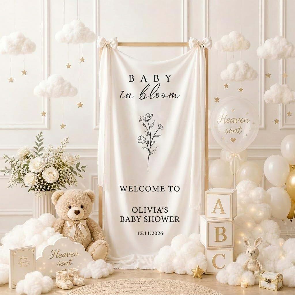 Master Viper Baby In Bloom Personalized Linen Backdrop Sign (photo 3)