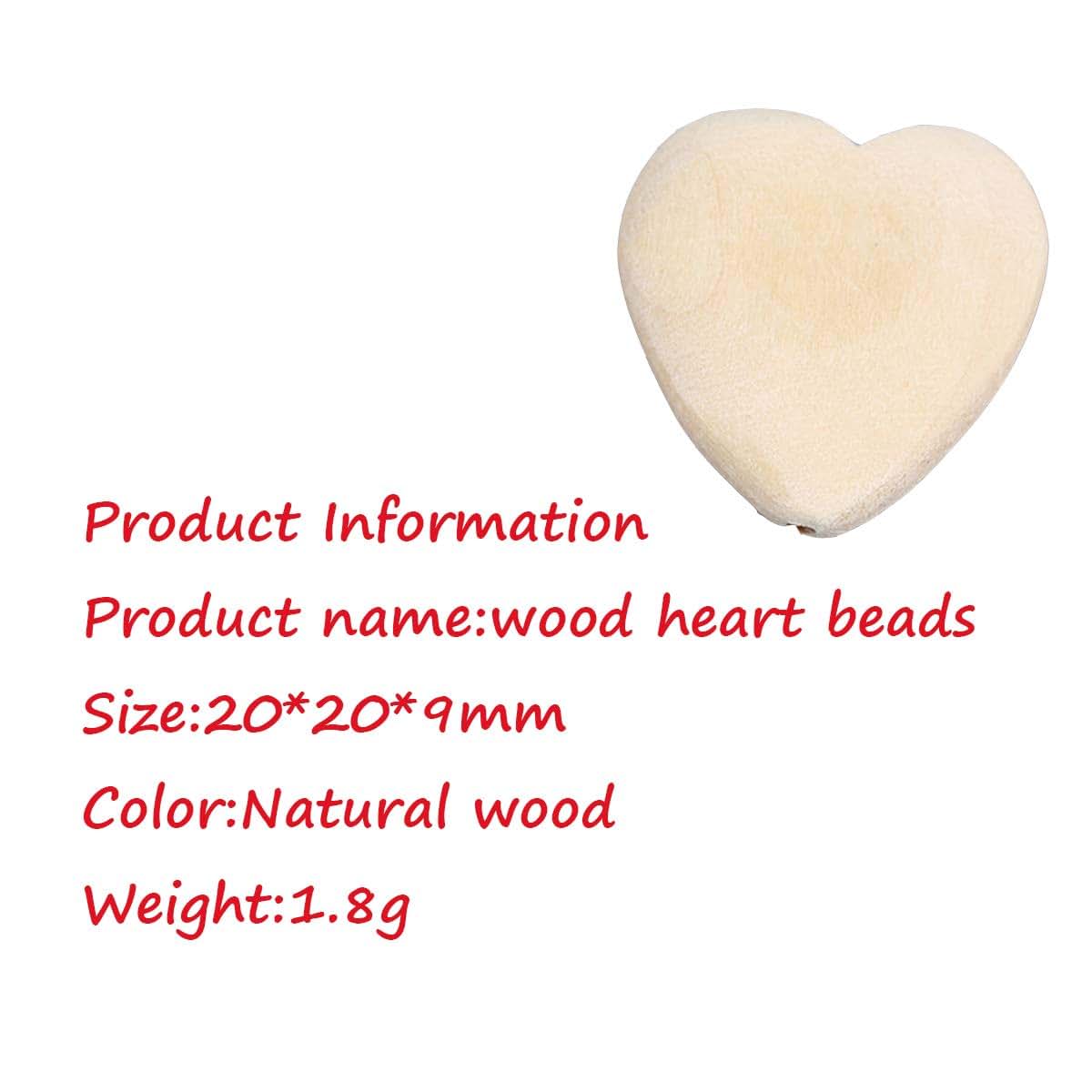 Alenybeby 20pcs Natural 20mm Unfinished Wood Heart Beads for DIY Crafts