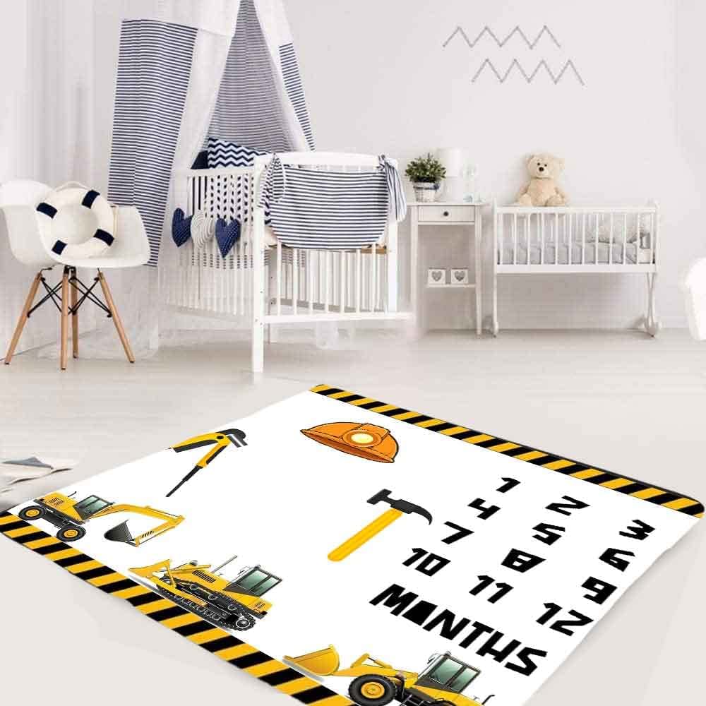 BTXFME25 Construction Vehicle Milestone Blanket, 48x40in Flannel Baby Gift