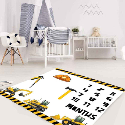 BTXFME25 Construction Vehicle Milestone Blanket, 48x40in Flannel Baby Gift