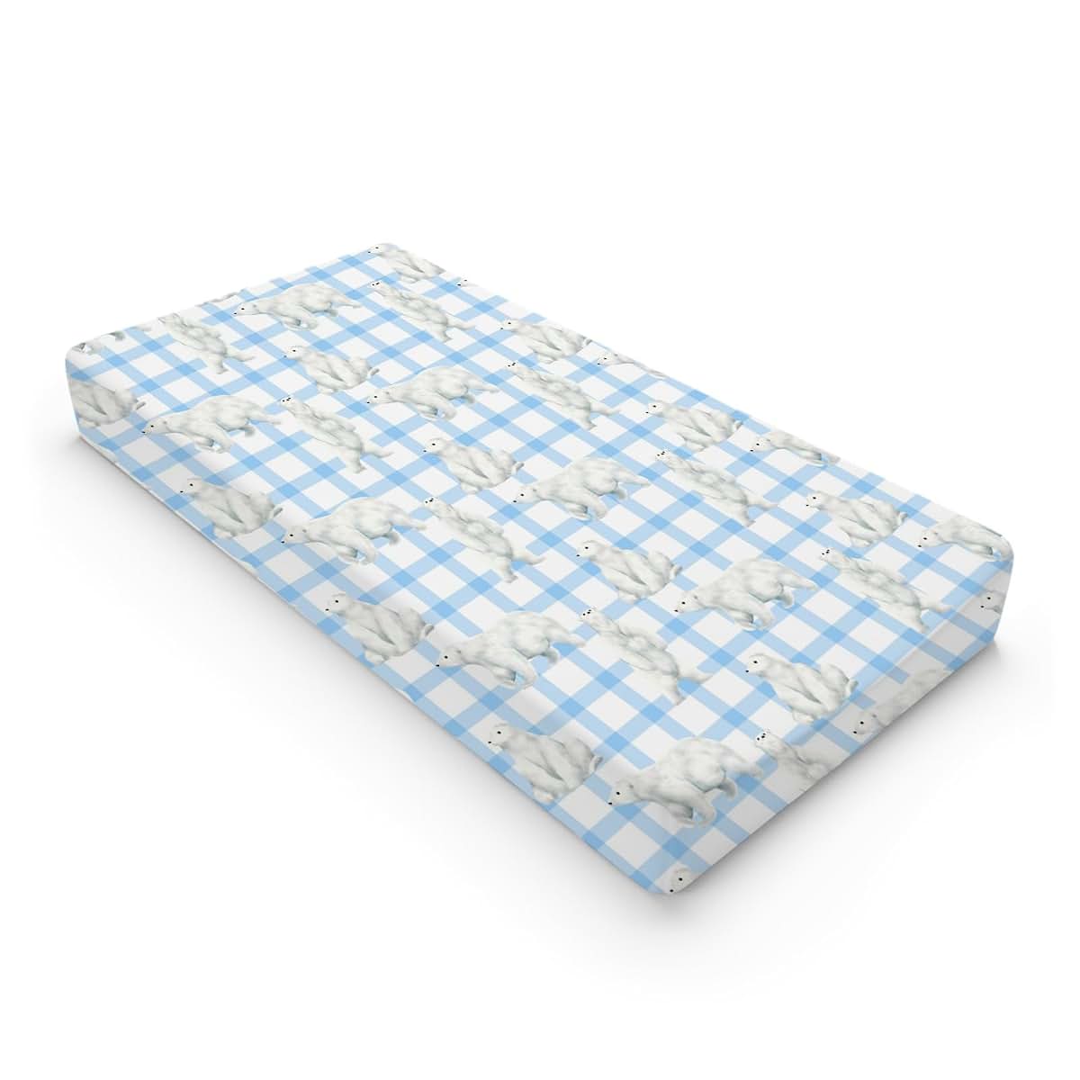 BabyOneStop Watercolor Bear Changing Pad Cover, Polar Bear Plaid, 32 x 16 in