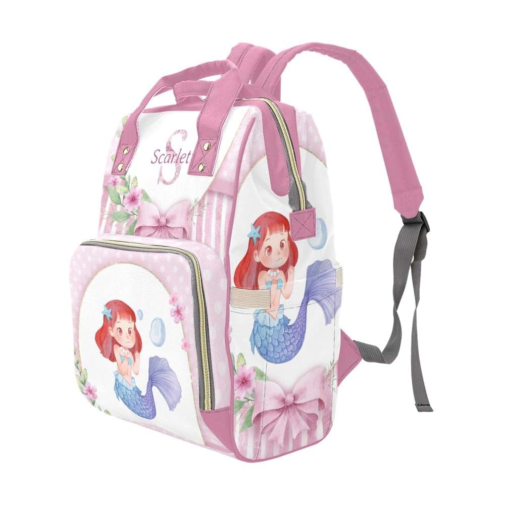 YallLocoMo Personalized Diaper Bag Backpack Pink Floral Mermaid (photo 4)