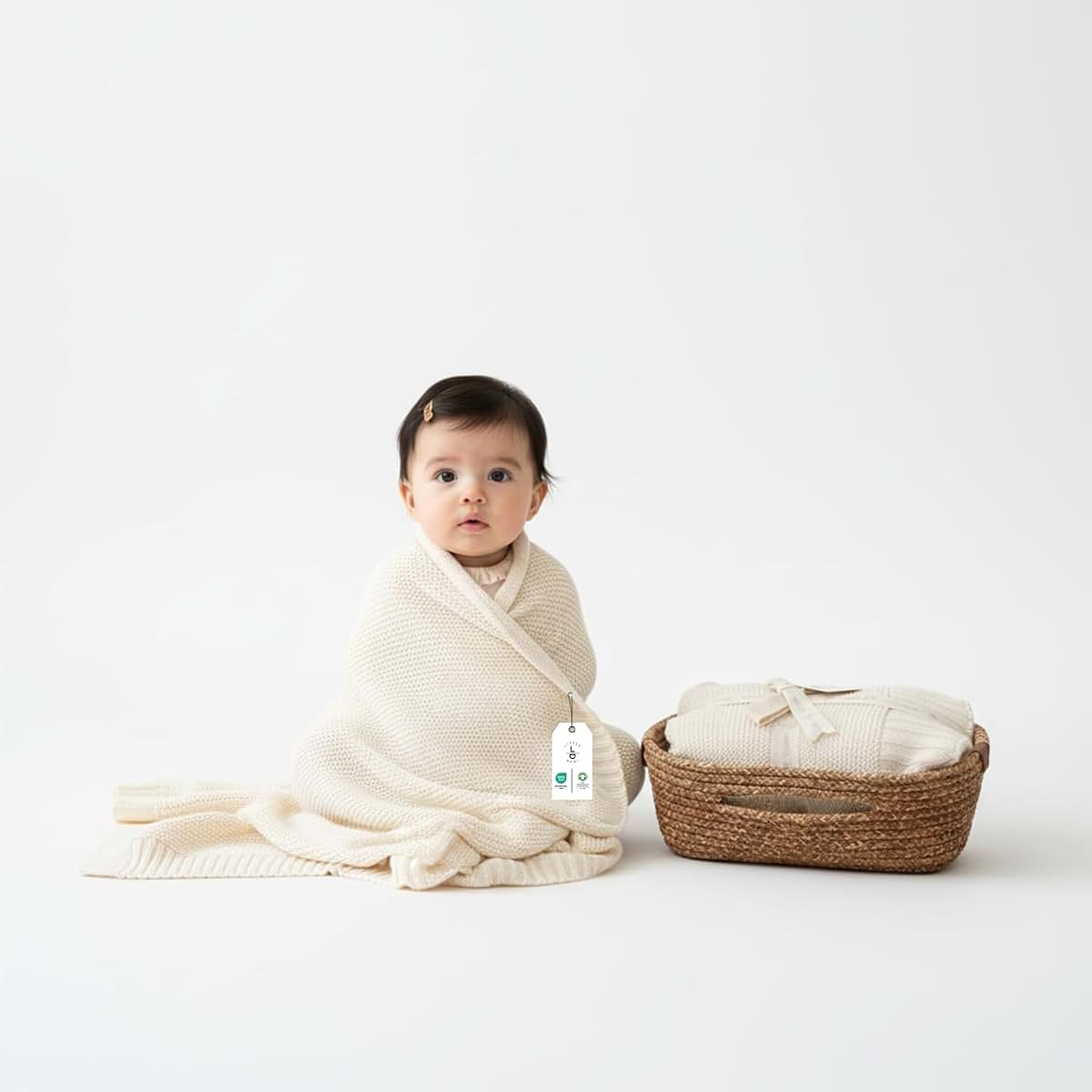 Little Dedi Organic Baby Blanket Gift Set with Basket Earth Ivory 30x40