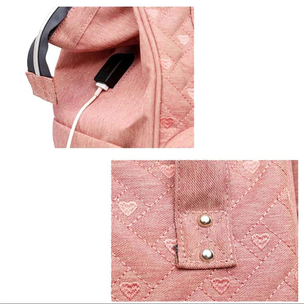 Alipher Diaper Backpack Large Travel Nappy Bag with USB Charging Port Pink